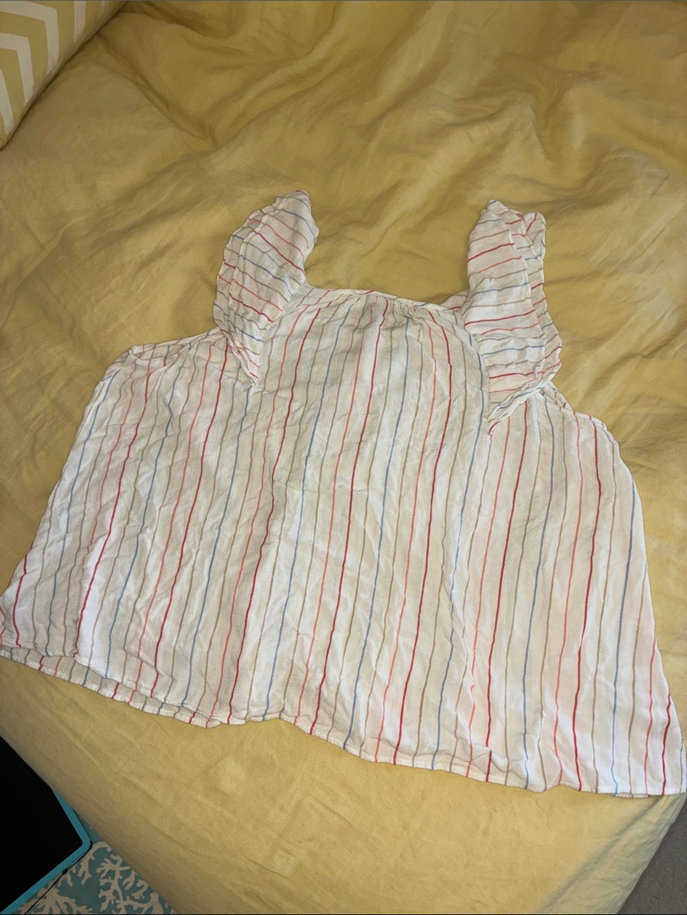 White flowy tank with Red, Blue & Tan Stripes - Picture 2 of 5